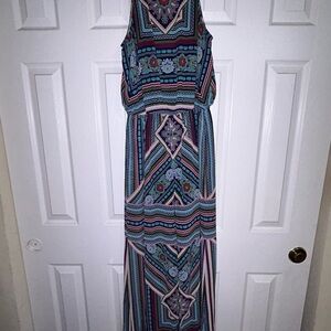 New York & Company Blue Black Sleeveless Maxi Sundress